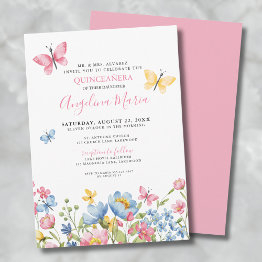 Small Butterflies Floral Quinceanera Invitation Front View