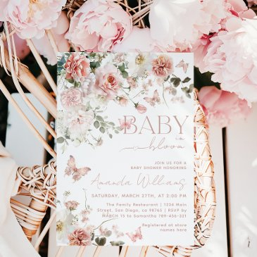 butterfly baby in bloom pink floral baby shower invitation