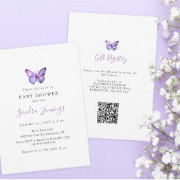 Small Butterfly Baby Shower Gift Registry Qr Code Invitation Front View