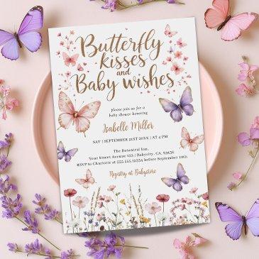 butterfly girl baby shower purple floral pink invitation