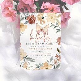 Small Butterfly Kisses & Baby Wishes Baby Girl Shower Invitation Front View