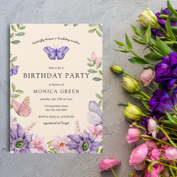butterfly kisses & birthday wishes garden party invitation