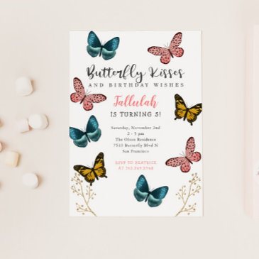 butterfly kisses girls birthday party invitation