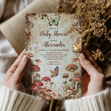 butterfly mushroom woodland nature baby shower invitation