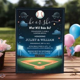 Small By Team Ball Game Pitch Fun Baseball Gender Reveal Invitation Front View