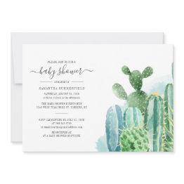 Small Cacti Plants Botanical Script Modern Baby Shower Invitation Front View