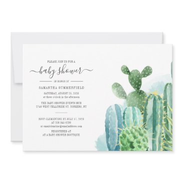 cacti plants botanical script modern baby shower invitation