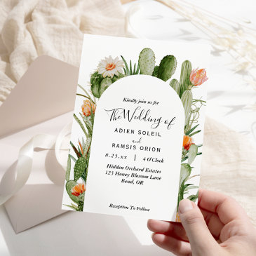 cactus floral desert wedding invitation
