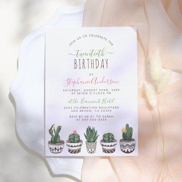 cactus & succulent modern geometric birthday party invitation