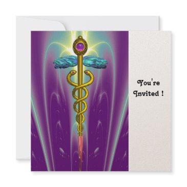 caduceus blue pink violet purple amethyst gold invitation