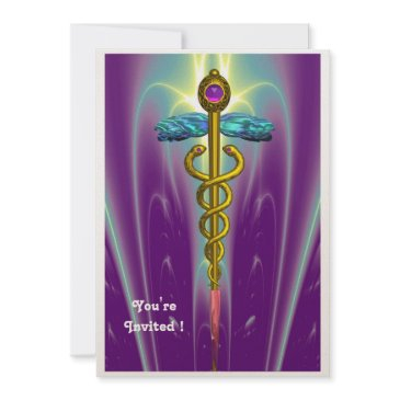 caduceus blue violet purple amethyst champagne invitation