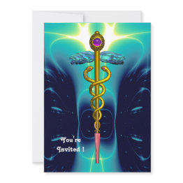 Small Caduceus Bright Blue ,pink Amethyst Invitation Front View