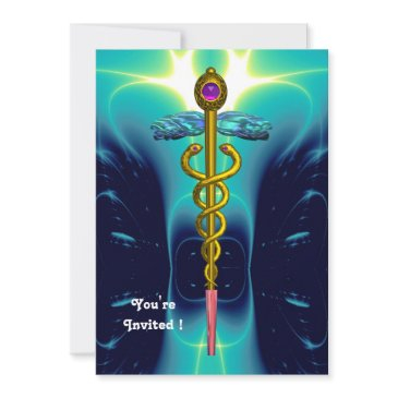 caduceus bright blue ,pink amethyst invitation