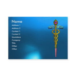 Small Caduceus Sapphire, Vibrant Gold Pink Blue Business Invitations Front View