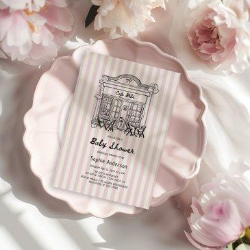 cafe bebe rose stripes baby shower invitation