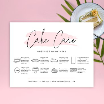 cake care invitations instructions girly pink watercolor