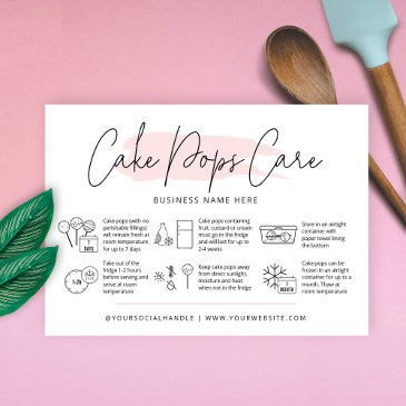 cake pops care instructions blush pink watercolor business invitations