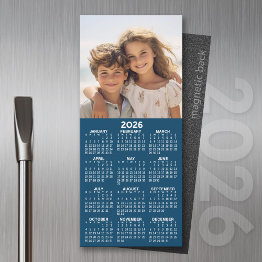 Small Calendar With Photo Collage Blue Background Magnet Front View