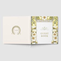 Small Calla Lily Gold Wedding Art Nouveau Foil Guest Book Front View