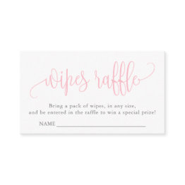Small Calligraphy Baby Shower Wipes Raffle, Baby Pink Enclosure Invitations Front View