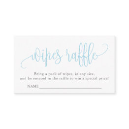 Small Calligraphy Baby Shower Wipes Raffle, Light Blue Enclosure Invitations Front View