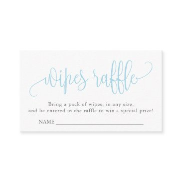 calligraphy baby shower wipes raffle, light blue enclosure invitations