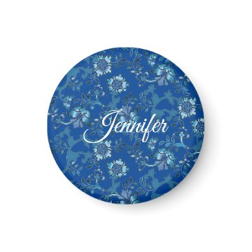 calligraphy elegant blue floral custom name magnet