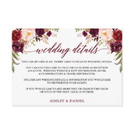 Small Calligraphy Floral Burgundy Wedding Details Enclosure Invitations Front View