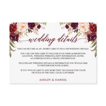 calligraphy floral burgundy wedding details enclosure invitations