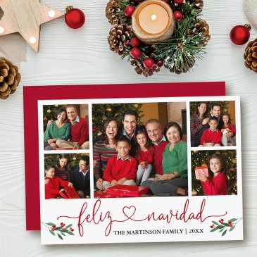 calligraphy heart feliz navidad holly red holiday invitations