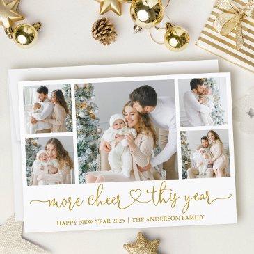 calligraphy heart more cheer 5 photo gold holiday invitations