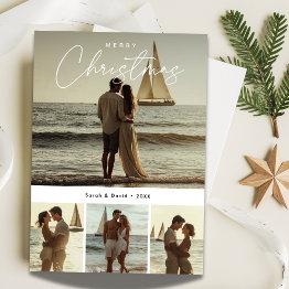 Small Calligraphy Merry Christmas Nautical Photo Holiday Invitations Front View