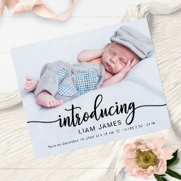 Small Calligraphy Photo Budget Birth Announcement Invitations Front View