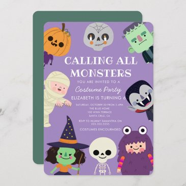 calling all monster bash halloween birthday party invitation