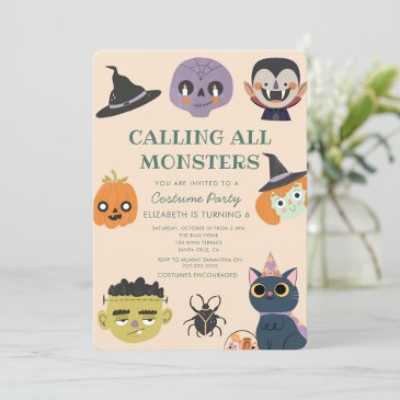 calling all monster halloween birthday party invitation