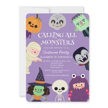 calling all monster halloween birthday party invitation