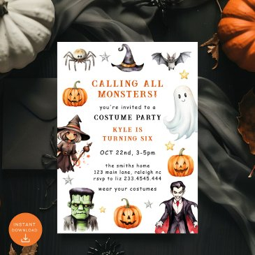 calling all monsters costume halloween birthday in invitation