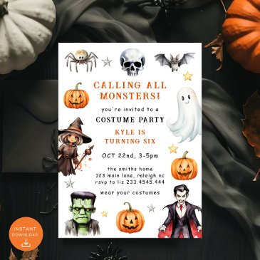 calling all monsters costume halloween birthday in invitation