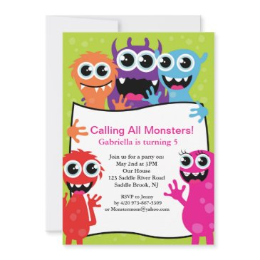 calling all monsters unisex kids birthday invite