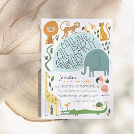 Small Calling All Party Animals | Modern Safari Birthday Invitation Front View