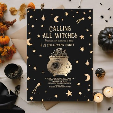 calling all witches celestial halloween party invitation