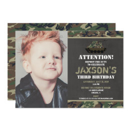 Small Camo Army Tank Camouflage Birthday Photo Invitation Front View