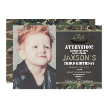camo army tank camouflage birthday photo invitation