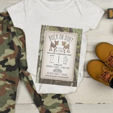 camo deer buck or doe baby gender reveal party invitation
