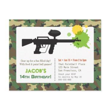 camouflage print paint ball birthday party invitation