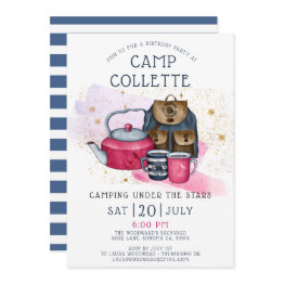 Small Camping Birthday Party Under The Stars Invitation Front View