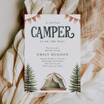 camping forest watercolor baby shower invitation
