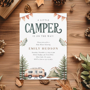 camping forest watercolor baby shower invitation