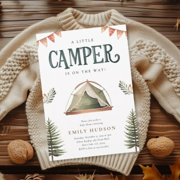camping forest watercolor baby shower invitation