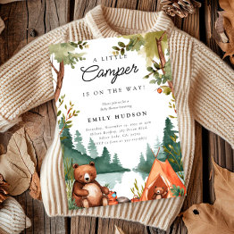 Small Camping Mountain Rustic Baby Shower Invitation Front View